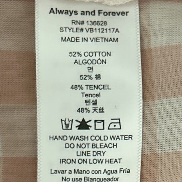 NWT Always and Forever Dusty Pink Gingham Half Button Up Popover Top Size Medium - Picture 8 of 8